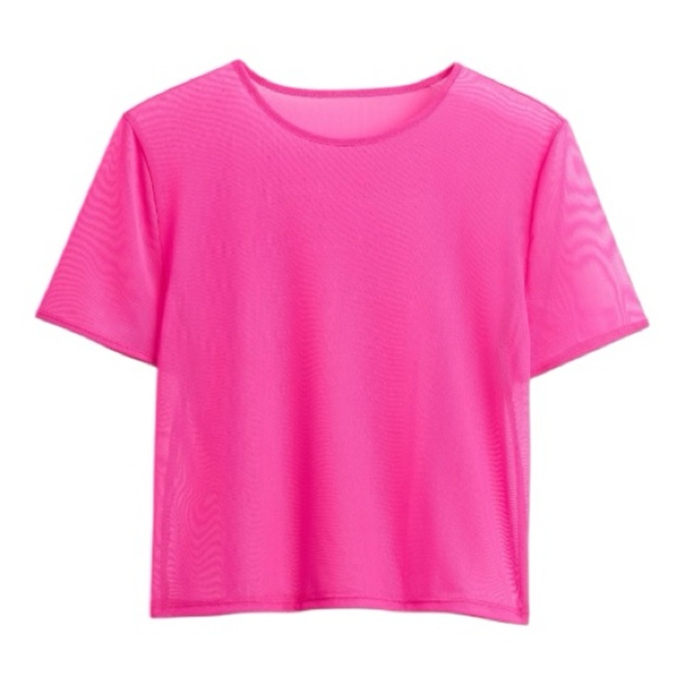 Gap Women Mesh Tee- T-Shirt top, short sleeves, Crewneck, New Size S Bright Pink